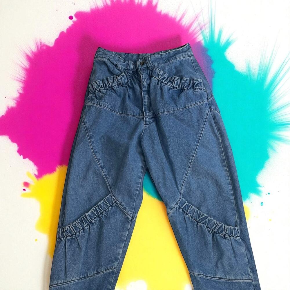 Vintage 80s/90s Via West Ruffled High-Waisted Jeans – Juniors – 23” Waist